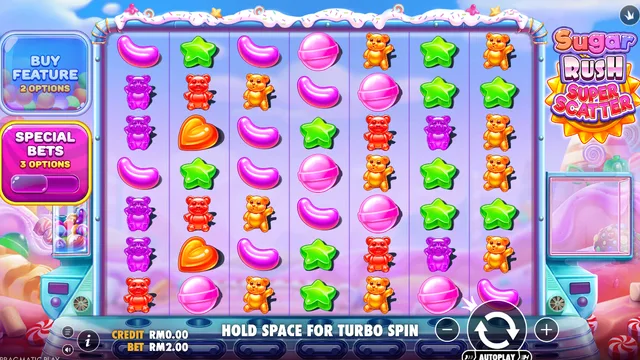 Sugar Rush Super Scatter game screen on Pragmatic Play at BolehSpin