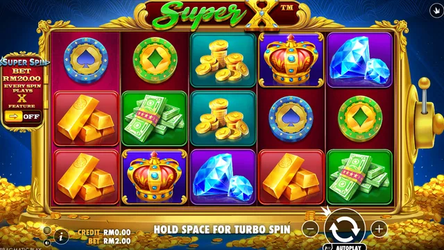 Skrin permainan Super X di Pragmatic Play BolehSpin
