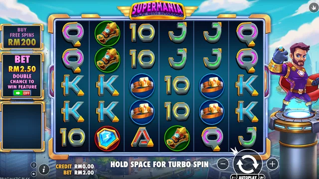 Skrin permainan Supermania di Pragmatic Play BolehSpin