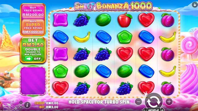 Skrin permainan Sweet Bonanza 1000 di Pragmatic Play BolehSpin