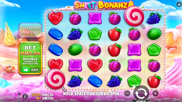 Skrin permainan Sweet Bonanza di Pragmatic Play BolehSpin