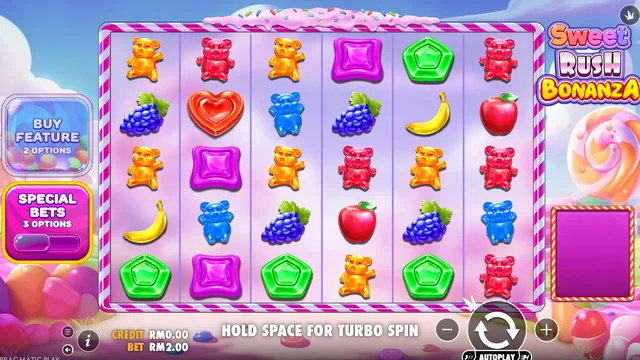 Skrin permainan Sweet Rush Bonanza di Pragmatic Play BolehSpin
