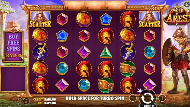 Skrin permainan Sword of Ares di Pragmatic Play BolehSpin