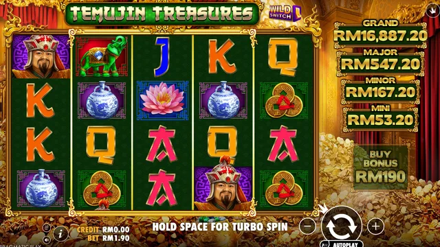 Skrin permainan Temujin Treasures di Pragmatic Play BolehSpin