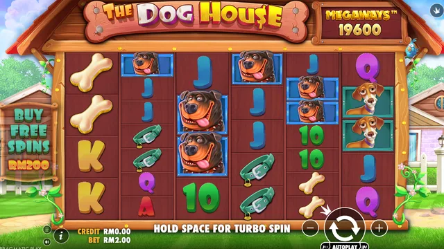 Skrin permainan The Dog House Megaways di Pragmatic Play BolehSpin