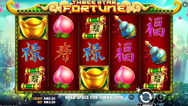Skrin permainan Three Star Fortune di Pragmatic Play BolehSpin