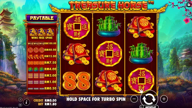 Skrin permainan Treasure Horse di Pragmatic Play BolehSpin