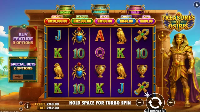 Skrin permainan Treasures of Osiris di Pragmatic Play BolehSpin