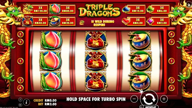 BolehSpin Pragmatic Play 里的 Triple Dragons 游戏画面
