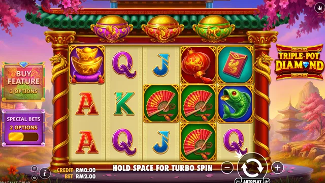 Skrin permainan Triple Pot Diamond di Pragmatic Play BolehSpin