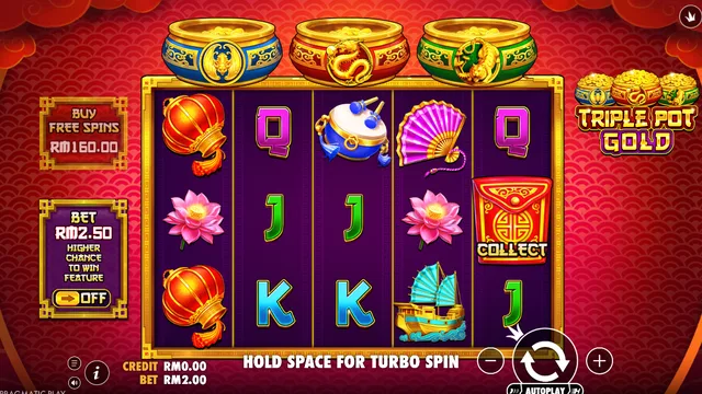 Skrin permainan Triple Pot Gold di Pragmatic Play BolehSpin