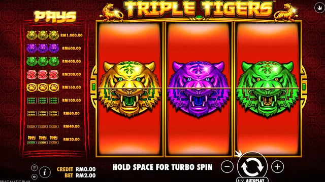 BolehSpin Pragmatic Play 里的 Triple Tigers 游戏画面