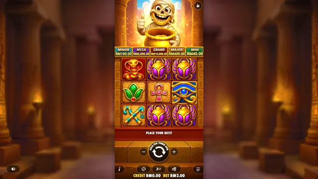 Skrin permainan Tut's Treasure Tower di Pragmatic Play BolehSpin