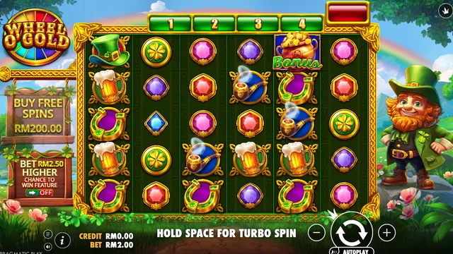 Skrin permainan Wheel O'Gold di Pragmatic Play BolehSpin