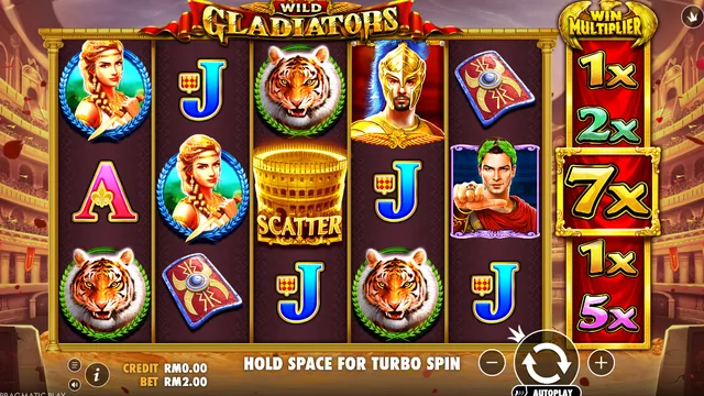 Skrin permainan Wild Gladiator di Pragmatic Play BolehSpin