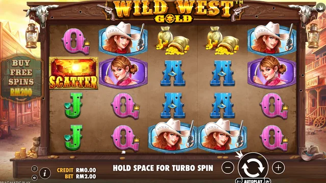 Skrin permainan Wild West Gold di Pragmatic Play BolehSpin