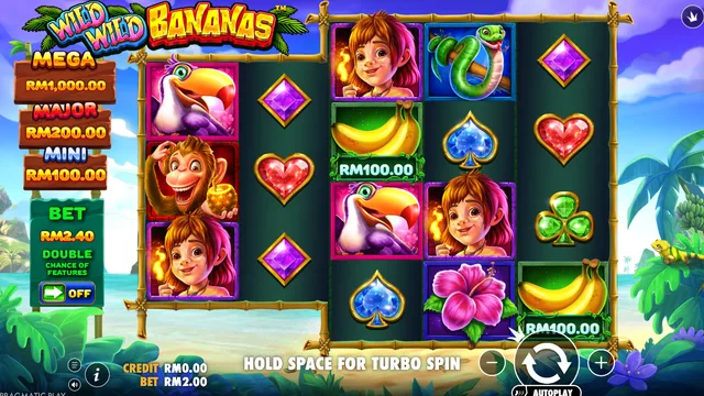 Skrin permainan Wild Wild Bananas di Pragmatic Play BolehSpin