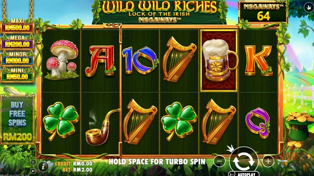 Skrin permainan Wild Wild Riches Megaways di Pragmatic Play BolehSpin