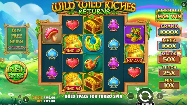 Skrin permainan Wild Wild Riches Returns di Pragmatic Play BolehSpin