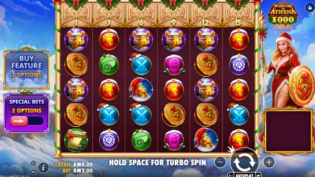 Wisdom of Athena 1000 Xmas game screen on Pragmatic Play at BolehSpin