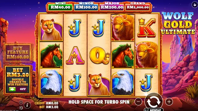 Skrin permainan Wolf Gold Ultimate di Pragmatic Play BolehSpin