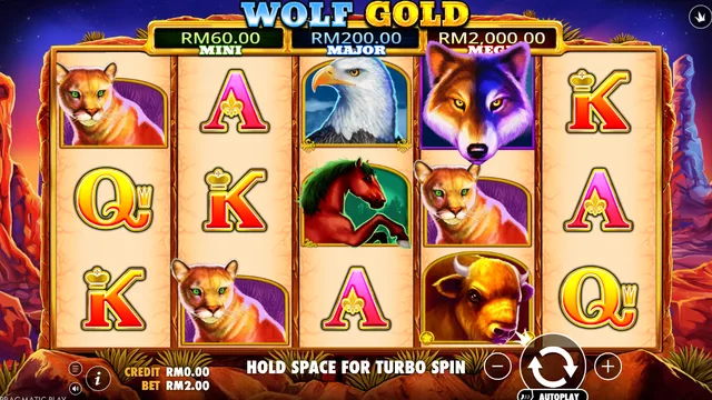 Skrin permainan Wolf Gold di Pragmatic Play BolehSpin
