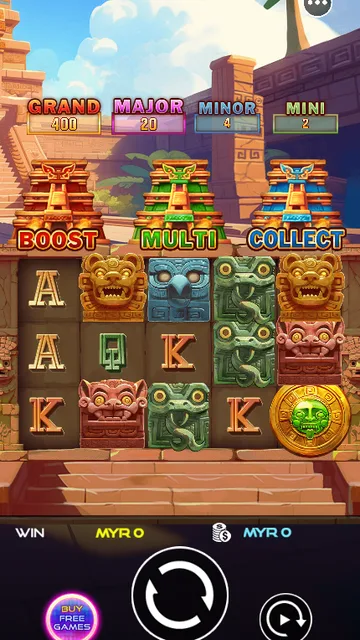 3 Montezuma Temples game screen on UU Slots at BolehSpin