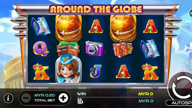 Skrin permainan Around The Globe di UU Slots BolehSpin