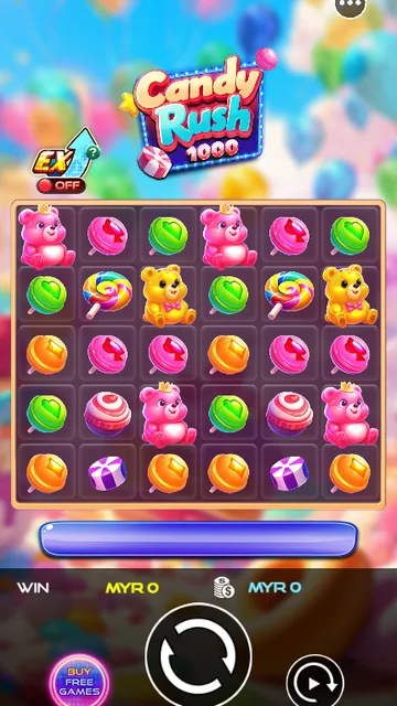 Candy Rush 1000 game screen on UU Slots at BolehSpin