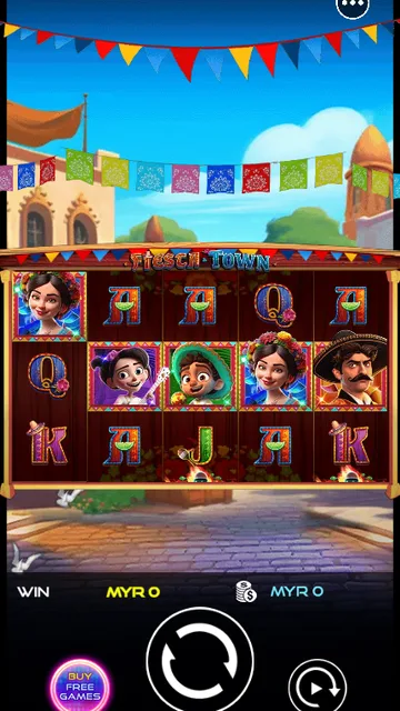 Skrin permainan Fiesta Town di UU Slots BolehSpin