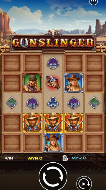 Skrin permainan Gunslinger di UU Slots BolehSpin