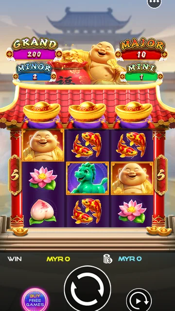 BolehSpin UU Slots 里的 Happy Buddha Riches 游戏画面