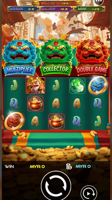 Skrin permainan Lucky Lions di UU Slots BolehSpin
