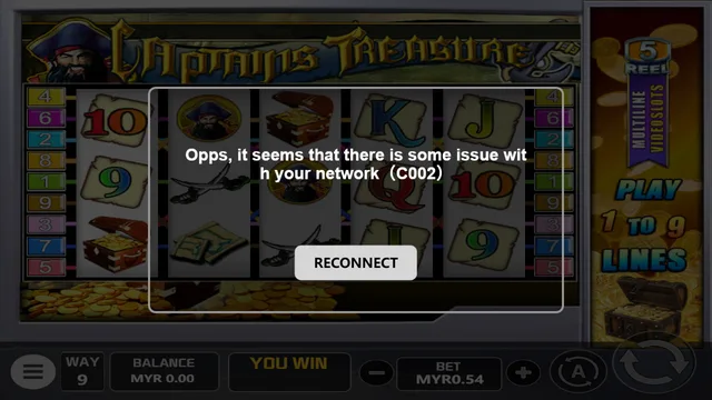 Captains Treasure game screen on V-Power at BolehSpin