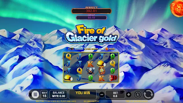 Skrin permainan Fire of glacier gold di V-Power BolehSpin